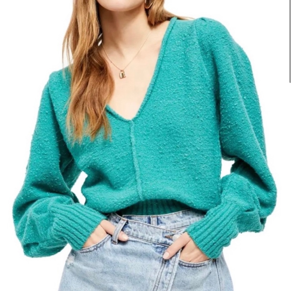 Free People Reverie V-Neck Sweater BLACK NWT $108